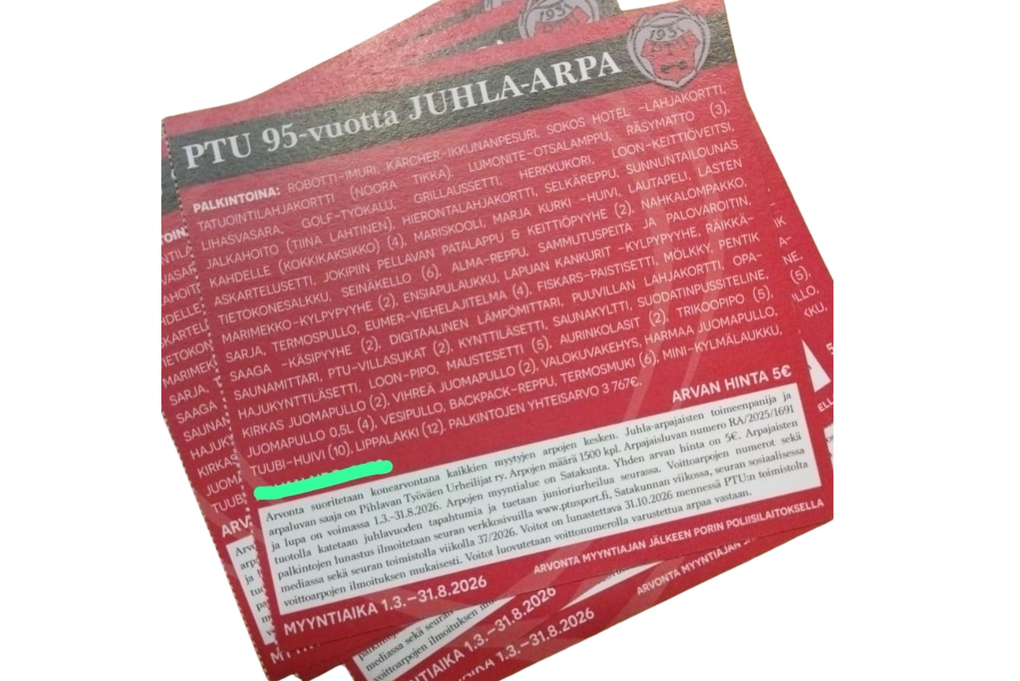 PTU:n juhlavuosi-arpa